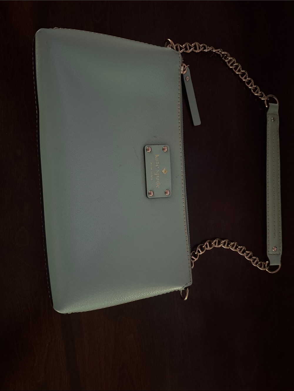 kate spade mint green leather crossbody with gold chain